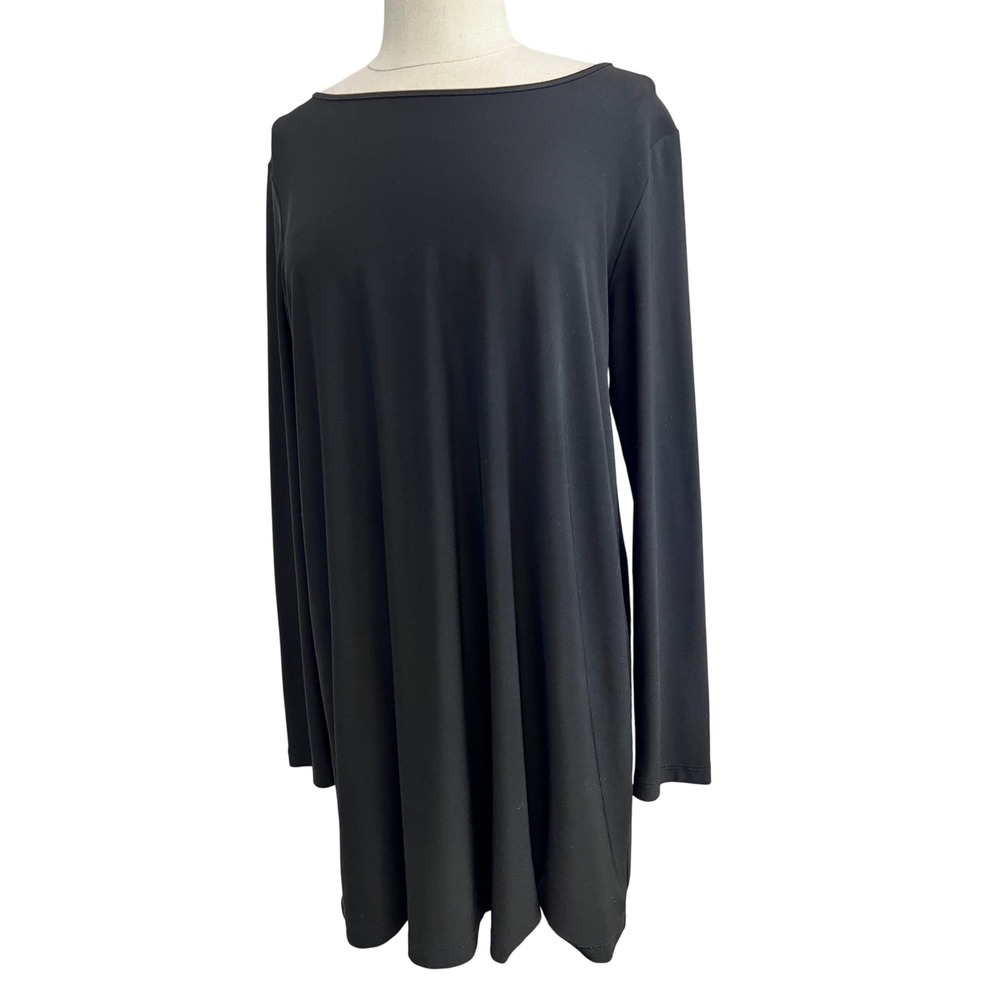 Sun Kim Tunic Top Womens S Black Excellent Long‎ Sleeve Boat Neck Swing Dress
